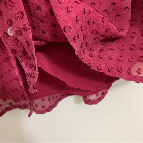 Anthropologie Meadow Rue Silk Burgundy Swiss Dot Tie Neck Blouse - Picture 7 of 9